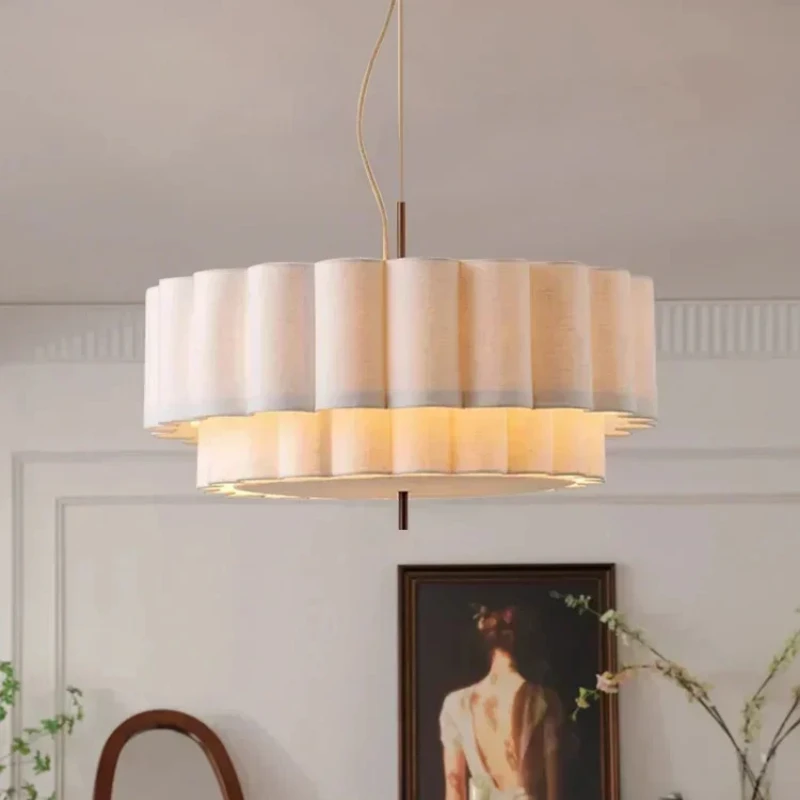 Fabric Wabi Sabi Chandelier Retro tiered drum Pendant Lamp for Bedroom Living room Kitchen Island Bohemia Pendant light