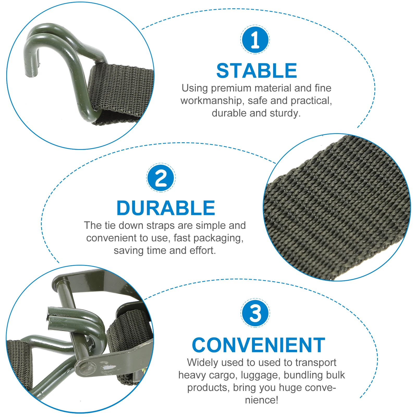 

1 set 1 Set Heavy Duty Ratchet Strap Tie Down For Trucks Motorcycle Cargo Retractable Load Secure Straps Durable Strong