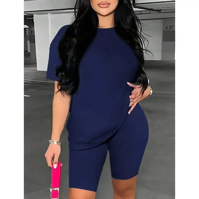 

New T 49283 Pure Color round Ne ort Sve T-irt And orts Set Casual Sportswear Men's Seven Sve Length Autumn Season