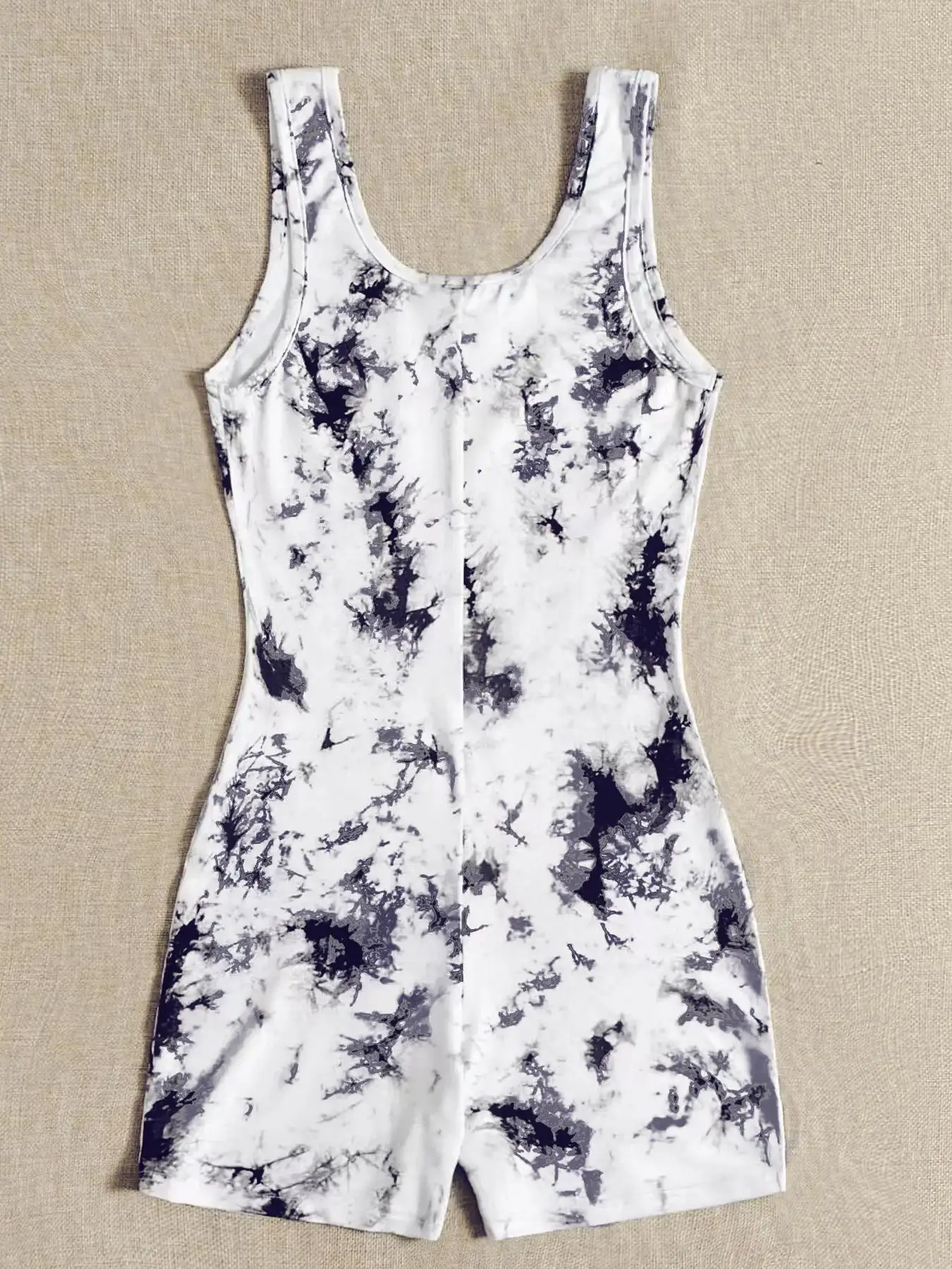 

Women's Tie Dye Print Tank Romper, Casual Sleeveless Scoop Neck Bodysuit for Summer, Ladies Clothes for Daily Wear