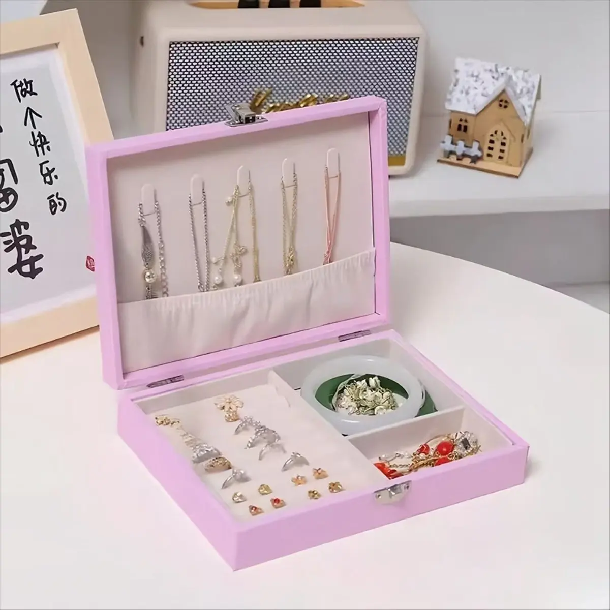 A67T NEW 2pc Jewelry Organizer Box - Portable Storage Case for Necklaces, Earrings, Rings, Accessory Storage, Jewelry Boxes Pink