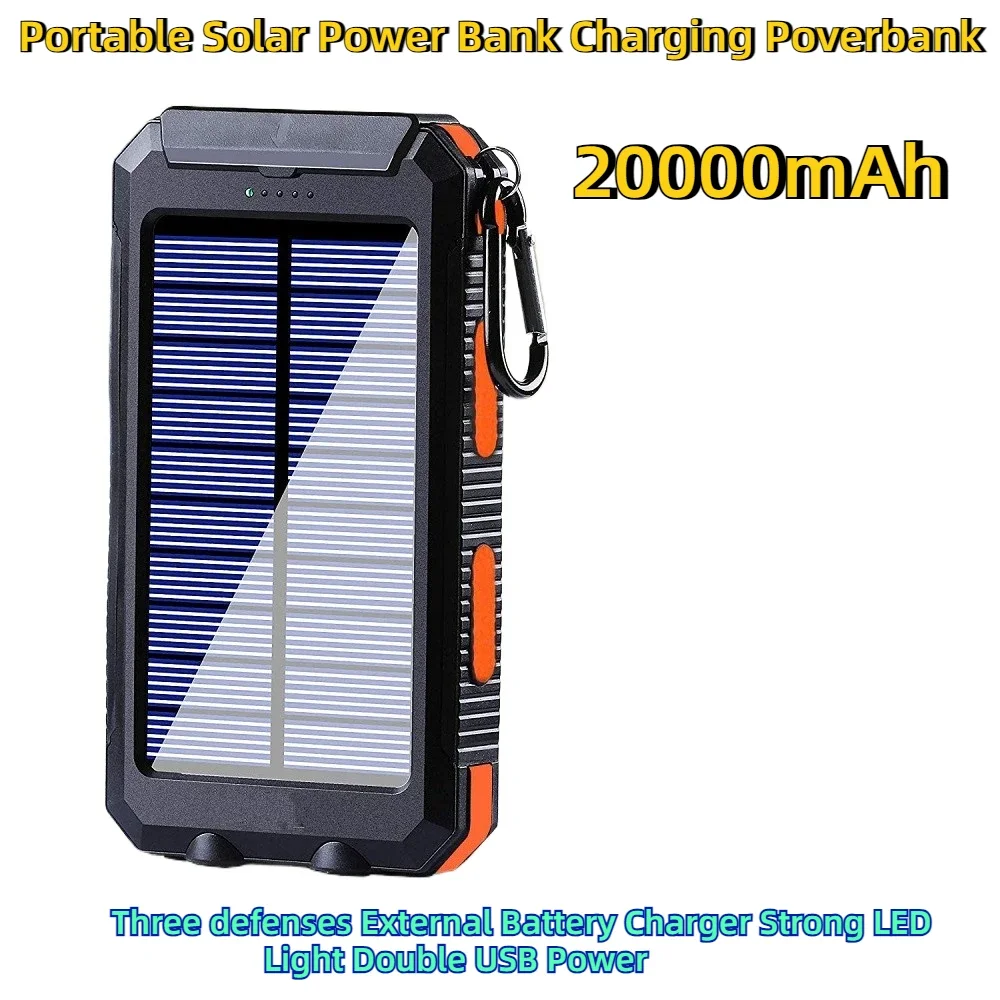 

20000mAh Three defenses External Battery Charger Strong LED Light Double USB Power Portable Solar Power Bank Charging Poverbank