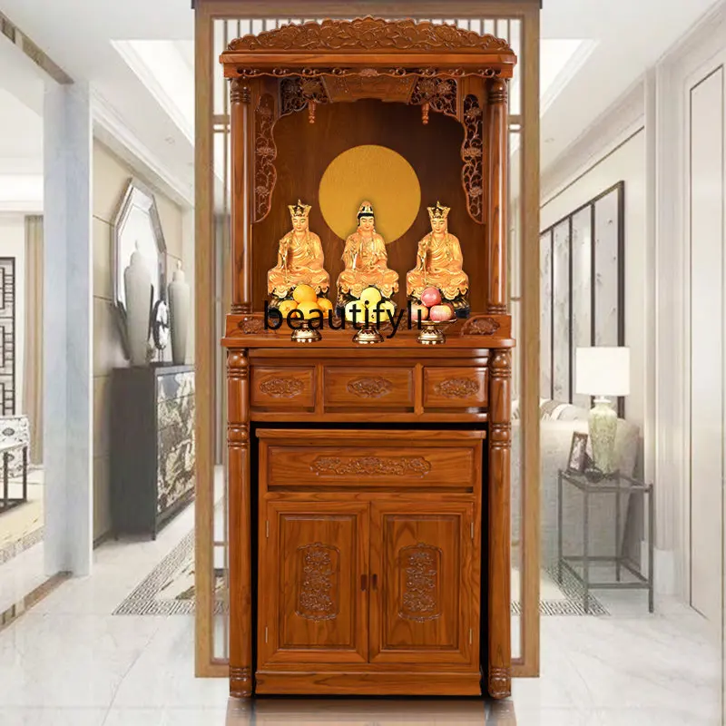 Solid Wood Buddha Shrine Buddha Cabinet Buddha Shrine Shrine Chinese Style Back Lamp Buddha Building Altar Altar Household