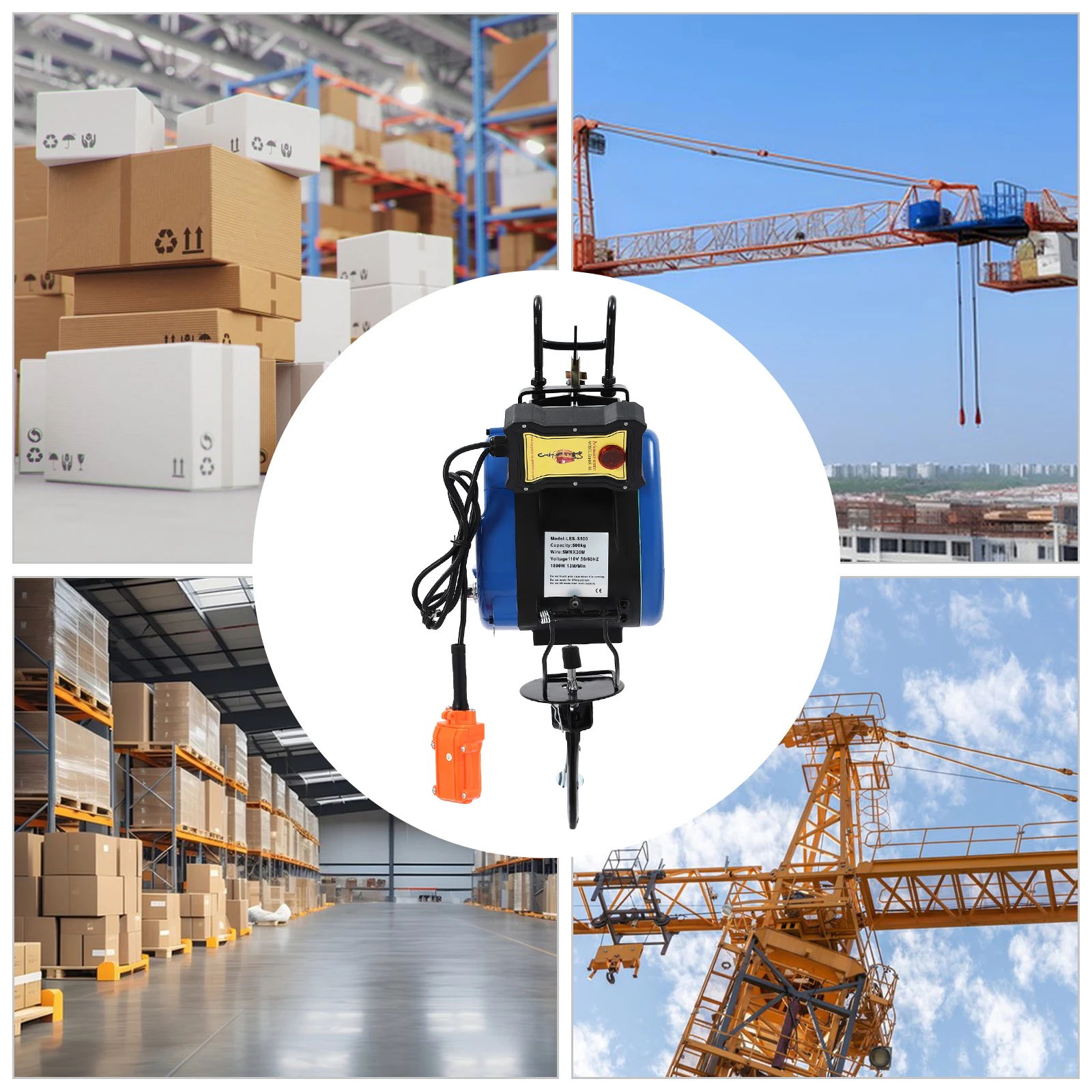 1800W Blue Electric Hoist, Electric Hoist With Wireless Remote Control, Electric Winch
