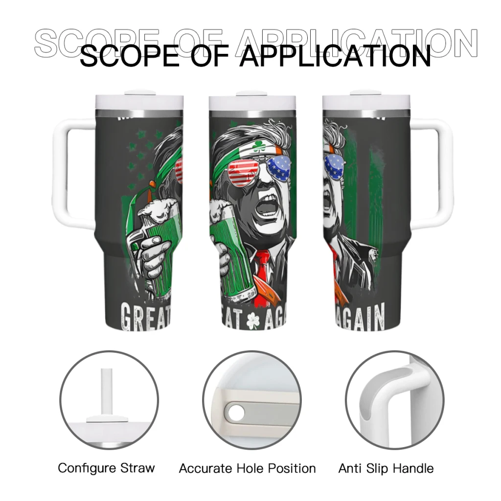 Car Travel Mugs Make St Patricks Day Great Again Fun Leprechaun Trump Beer Stainless Steel 304 Tumbler Water Bottle 40oz/1200ml