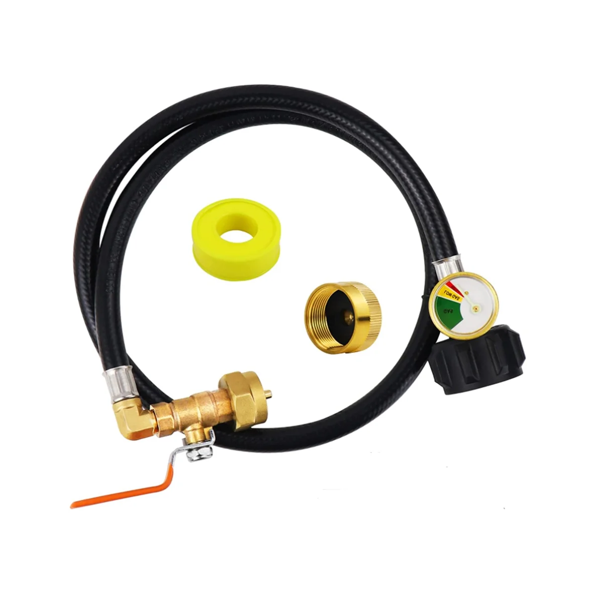 Propane Refill Adapter Hose Propane Extension Refill Hose with Gauge and ON/Off Control Valve for 1LB Propane GasTank