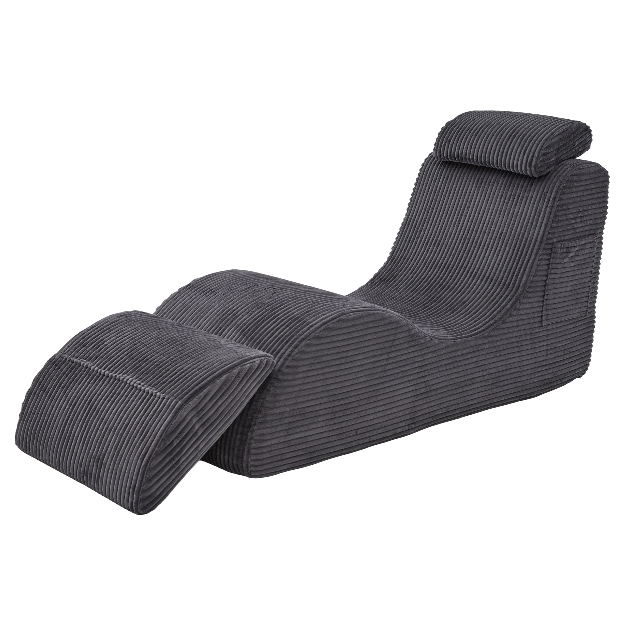 Fauteuil met afneembaar kussen en zijvak - ergonomische rugleuning, donkergrijs corduroy - afbeelding 2