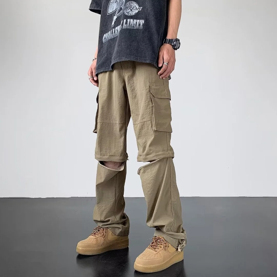 

Men's Summer Casual Loose Workwear Pants Qui Dry Multi-ket Trousers Detachable Waist for Active Sle Straight Leg Long ...