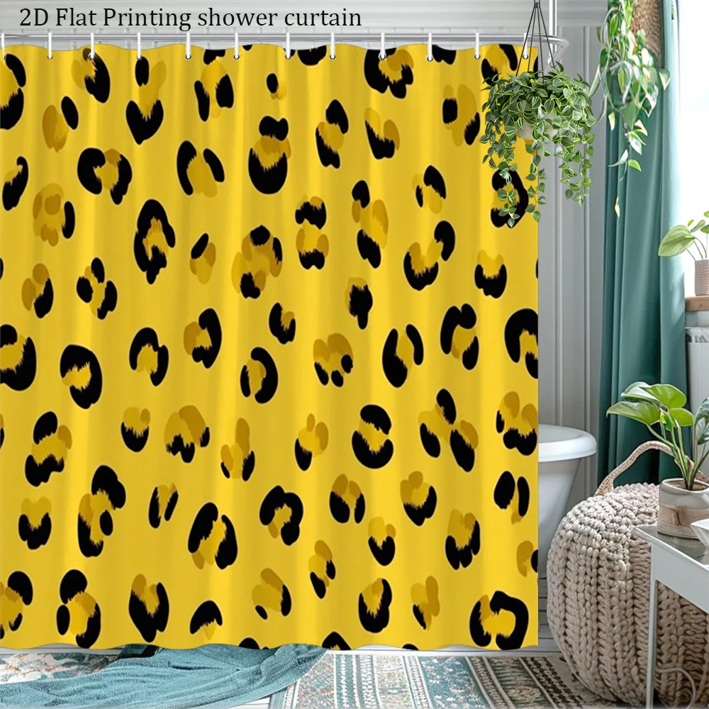 

Современная шторка для душа с леопардовым принтом и черными пятнами, модный занавес для ванной с животным узором для стильного домашнего декора