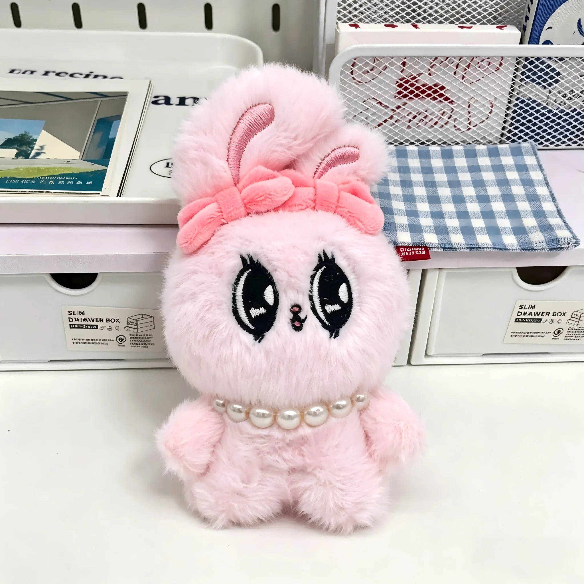 Cute Big Eyes Sweet Bunny Plush Doll, Rabbit Shaped Backpack Charm, Lovely Plush Coin Purse Wallet for Girls