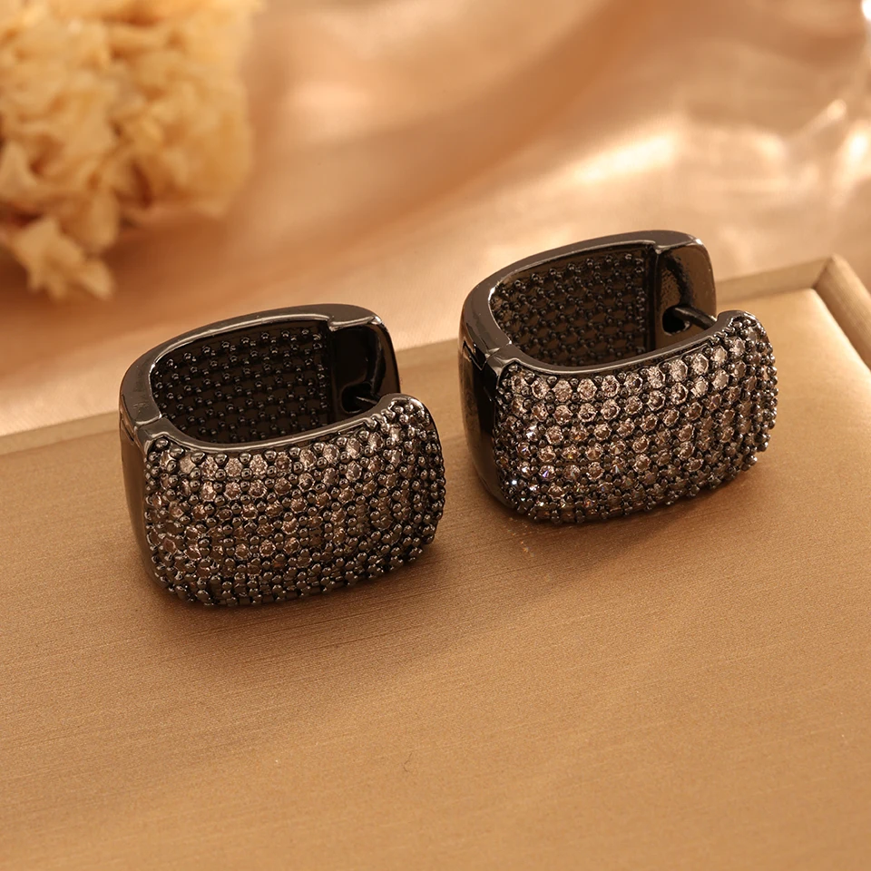 1 زوج شعبية الزركون أقراط للنساء مطلي الأسود الأذن هوب الزفاف الذكرى حفلة خطوبة مجوهرات هدايا العيد #2