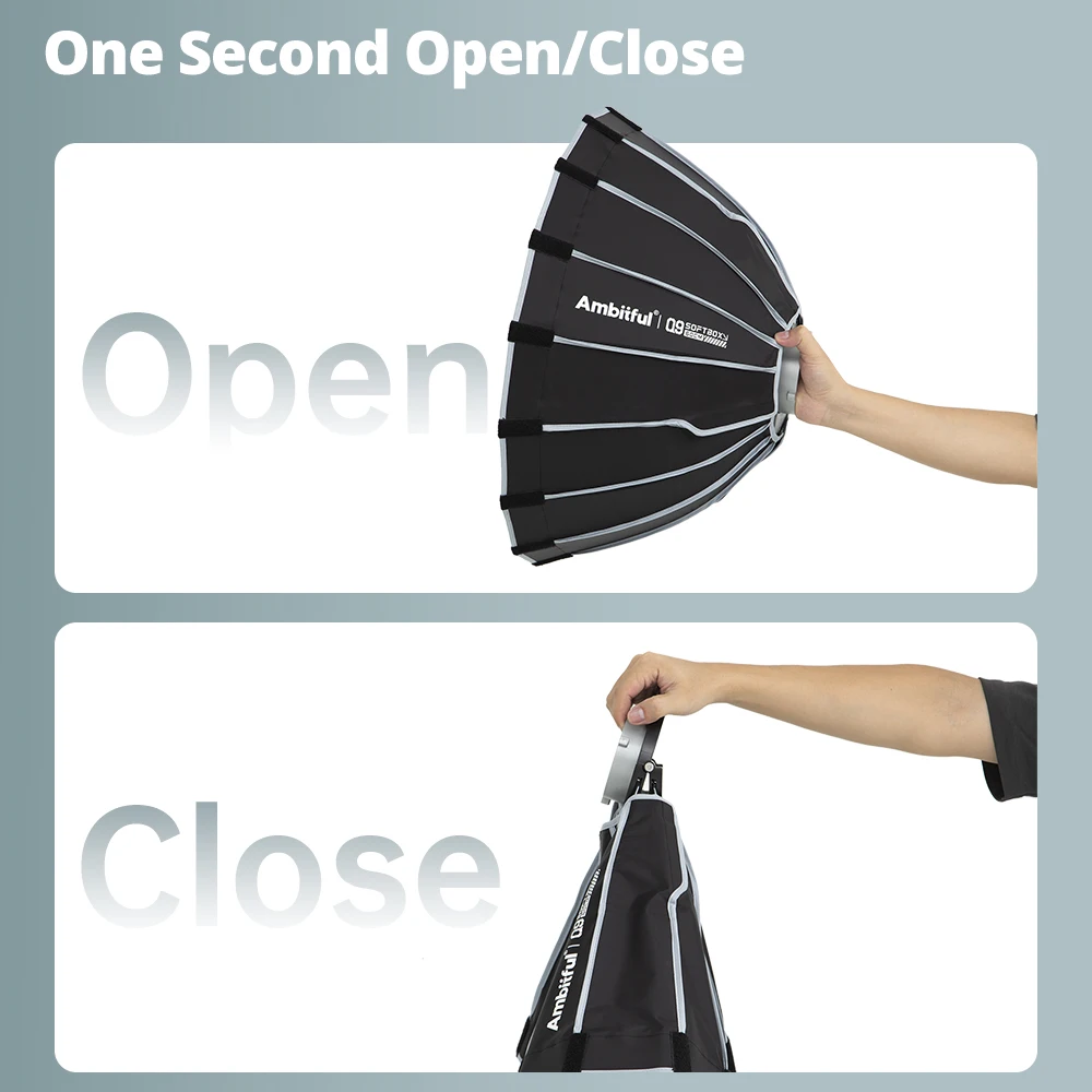 AMBITFUL Q9 Series 60cm 90cm 120cm Bowens Mount Parabolic Softbox Deep Quick Set-up Softbox for Flash LED Light Godox