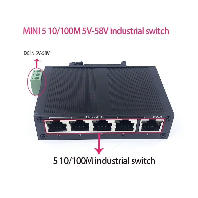 Unmanaged MINI  5/10port 10/100M 5V-58V 5/10port 100M port industrial  ethernet switch Lightning protection 4KV, anti-static 4KV