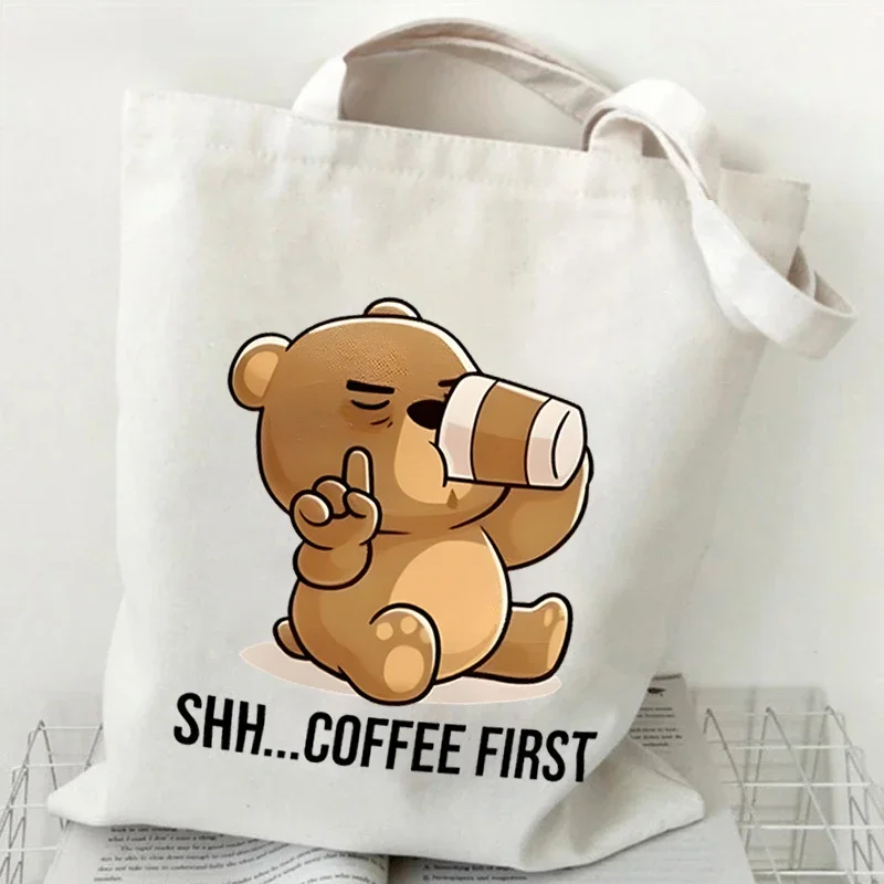 Women Canvas Tote Bag Teddy Bear Butt Print Shoulder Bag Funny Reusable Shopping Bags Teen Cartoon Bag Harajuku Female Handbags