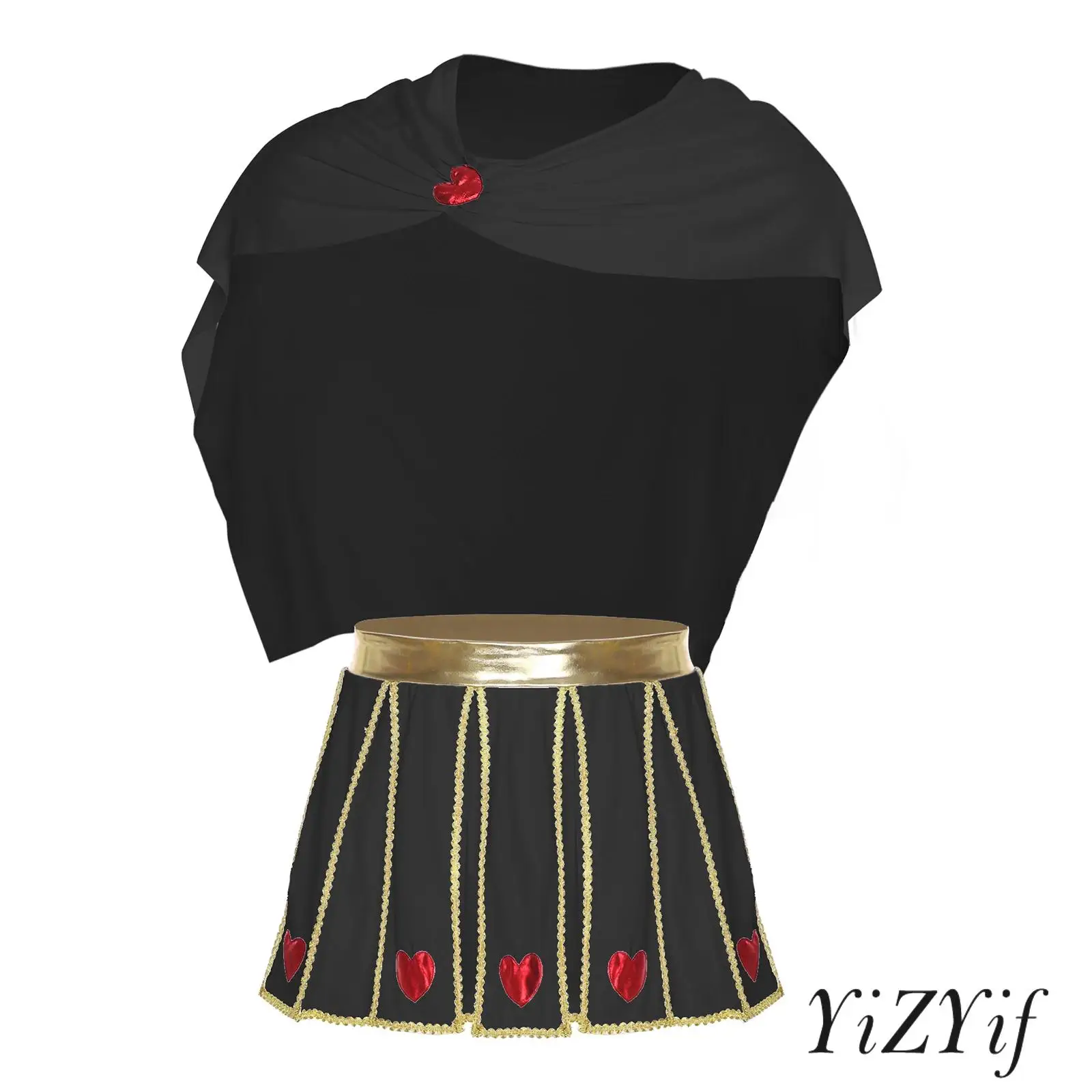 

Divine Love Deity Outfit Mens Elastic Waist Pleated Kilt Heart Print Design Opulent Cape with Mythical Cosplay Celebration Wear