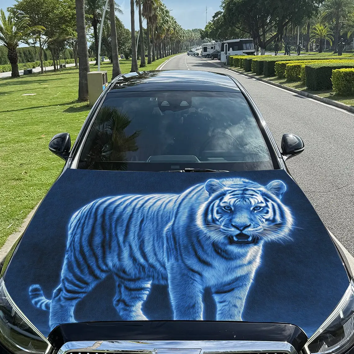 

Cool Blue Tiger Full-Body Car Hood Sticker,Waterproof Self-Adhesive Vinyl Graphics Decals,Decorative Auto Accessories Stickers