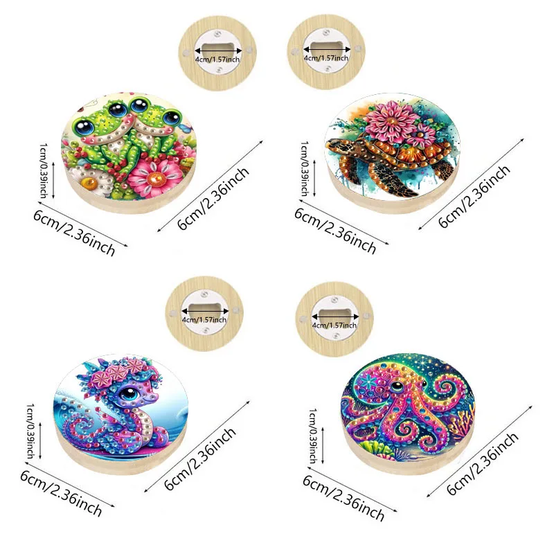 فتاحة بيرة خشبية مطلية بالألماس 5D مع تصميم مبهر على طراز الحياة البحرية، أداة يدوية الصنع مصنوعة يدويًا من الماس