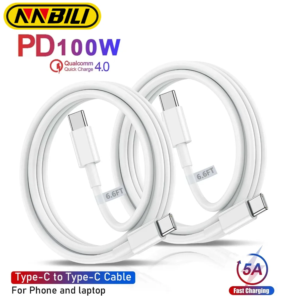 NNBILI 100W USB-C To USB-C Cable PD Fast Charging Charger Cord USB-C 5A For Macbook Matebook Samsung Type-C USBC Cable 1m 2m