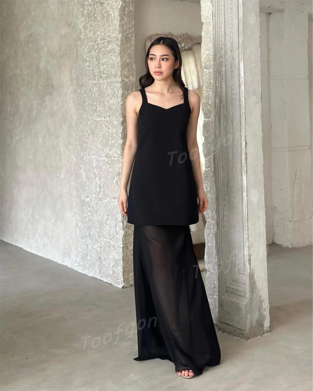Toofan Schatz-Abschlussballkleid in Schwarz, Satin, Chiffon, breite Träger, formelles Abendkleid, maßgeschneidertes Hochzeits-Party-Tanzkleid für Mädchen