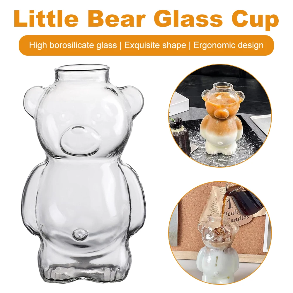 320ML Creative Bear Glass Cup with Straw Clear High Borosilicate Glass Hot Cold Drink Coffee Milk Beer Mug for Party Gift