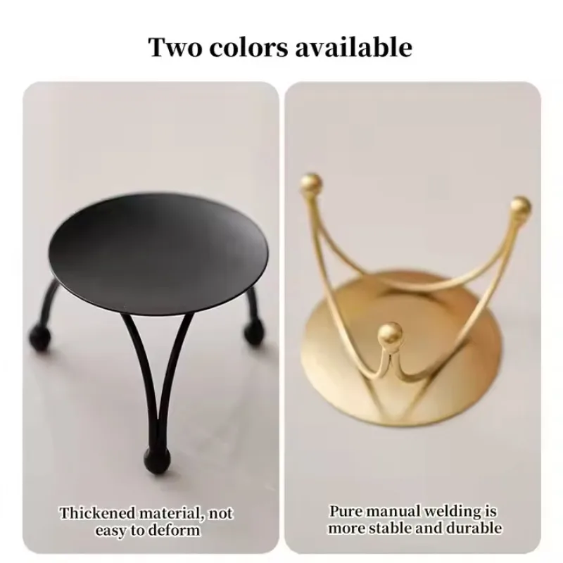 3PCS Candle Holder Black Gold Round Plate Candlestick Wrought Iron Craft Candelabra Wedding Festival Party Supplies Gift