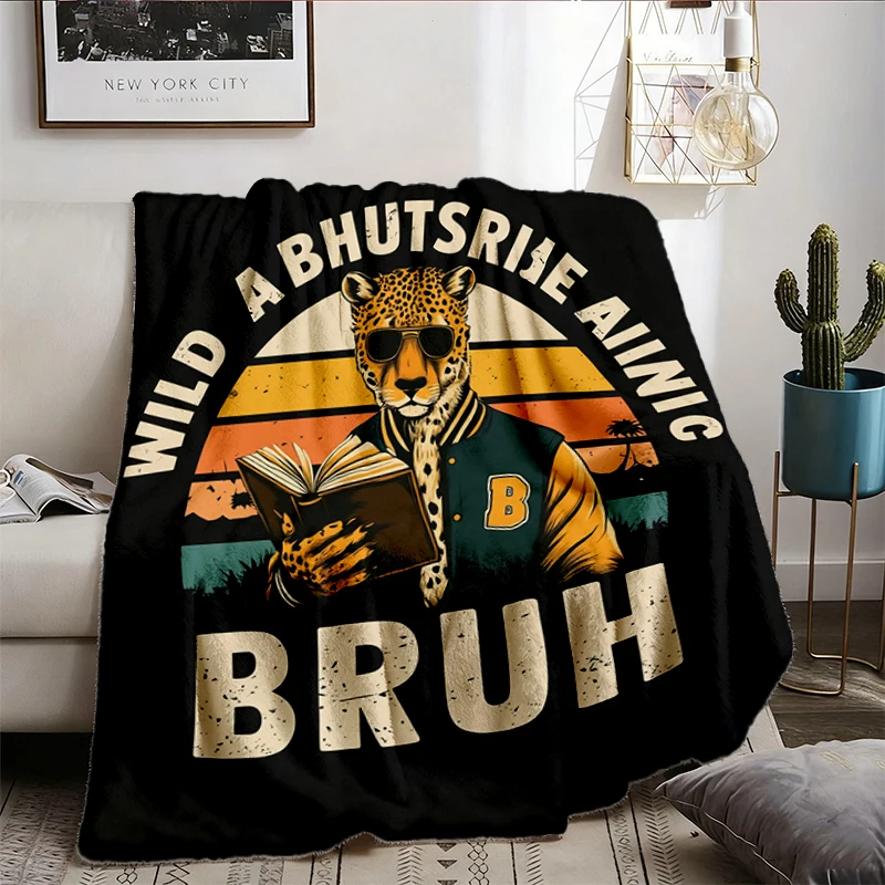 Wild About Reading Bruh Flannel Blanket, Funny Leopard Book Lover Flannel Throw, Bookish Librarian Cozy Blanket
