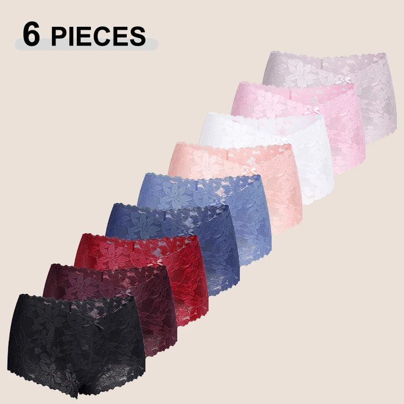 6 قطعة/المجموعة مثير الدانتيل منظور زهرة بويشورت بلون عالية الخصر سراويل جوفاء الإناث تنفس شفافة سراويل بوكسر #1