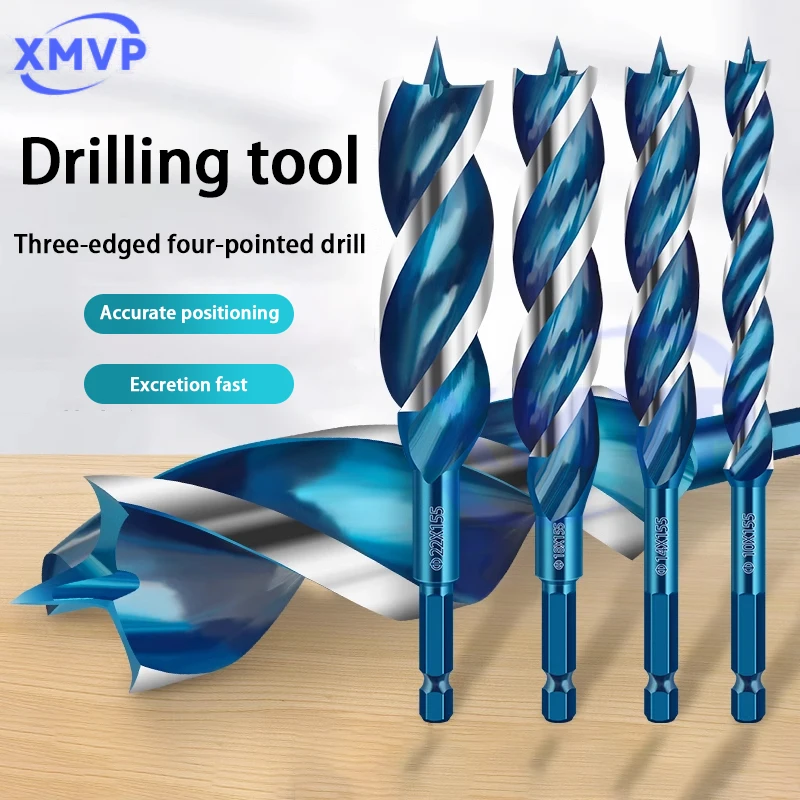 Woodworking drill bit,wood and wood drilling and hole-making,special extended support drill bit, hexagonal handle, three slots