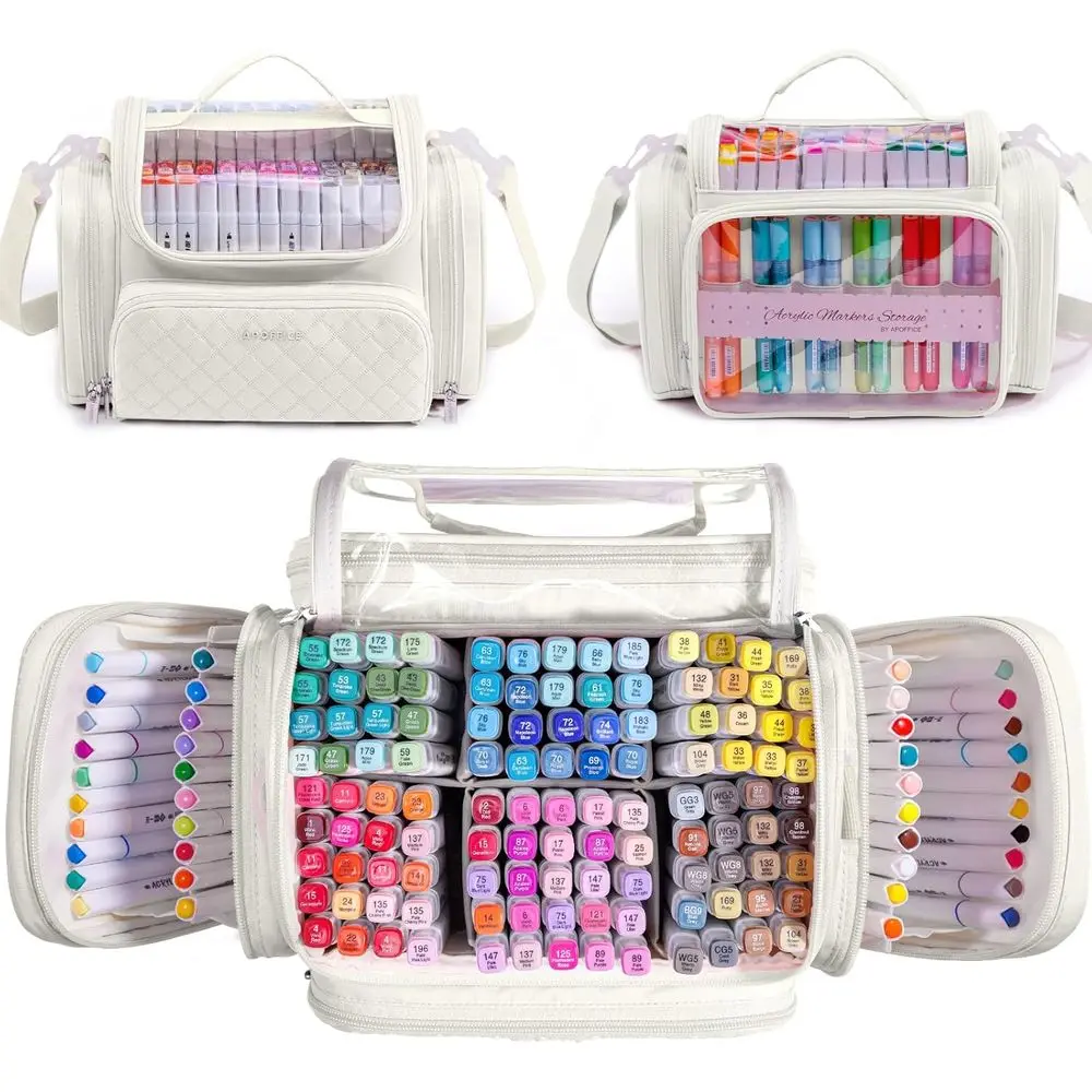 

Marker Organizer Case Bag for 200-300 Markers – Large Art Supply Storage Bag with Detachable Dividers, Travel Marker Holder for