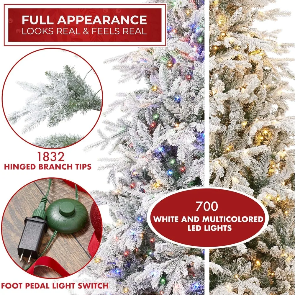 

7.5FT Pre-Lit Snow Flocked Aspen Fir Artificial Holiday Christmas Tree with White & Multicolored LED Lights