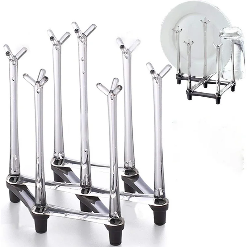 Retractable Cup Drying Rack Drinking Glass Bottle Drainer Stand Plastic Cup Holder Dryer with Non-Slip Bottom for Kitchen