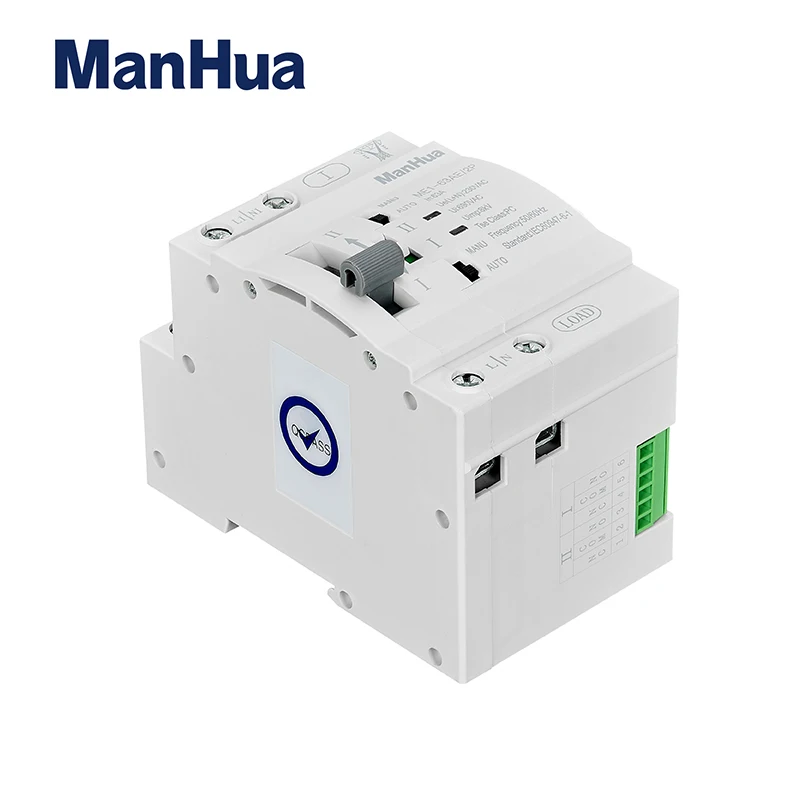 

ManHua Dual Power 63A 230VAC ME1-63AE 2P Dual Power Автоматический резервный переключатель Переключатель типа ПК Монтаж на DIN-рейку Белый корпус