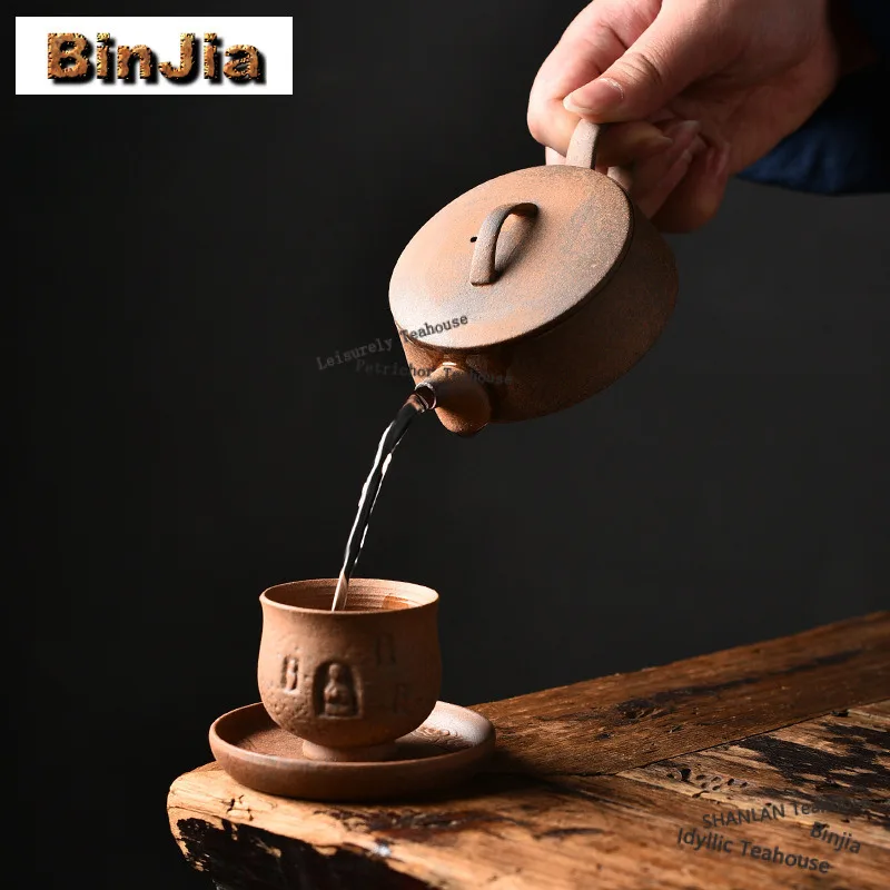 200ml Old Rock Clay Big Caliber Pot Teapot Vintage Tea Infuser Pot Tea Maker Kettle With Ball Hole Chinese Tea Set Craft Gift