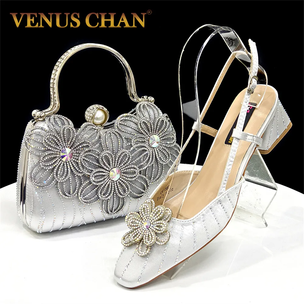 

Elegant African-Inspired Evening Shoes and Handmade Petal Clutches - Women’s Mid-Heel Pointed Toe Shoes and Matching Bags Set