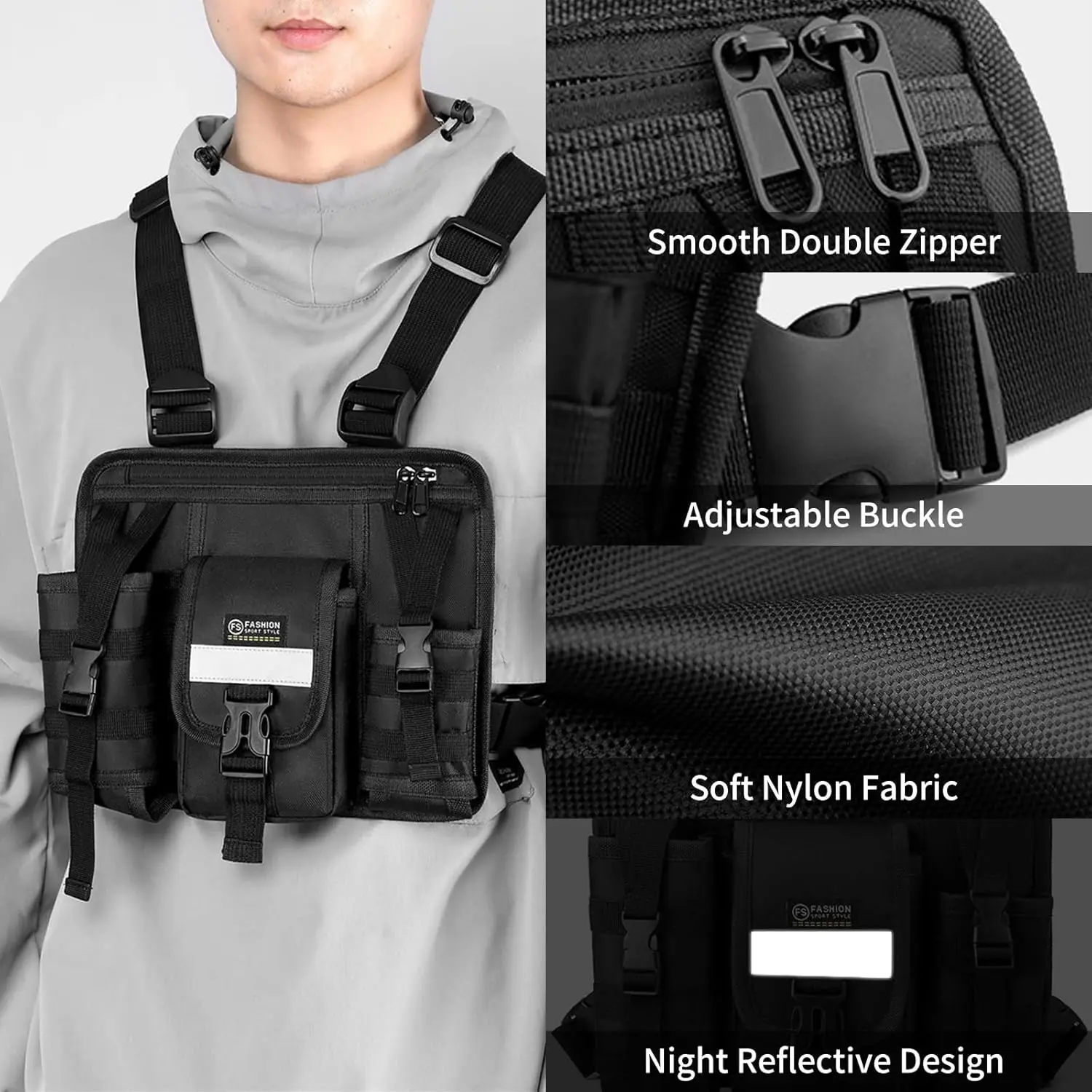 Fashion Vest Bag Tactical Backpack Oxford Chest Bag Outdoor Sports Water-Resistant Large Capacity Cycling Running Backpack Bag