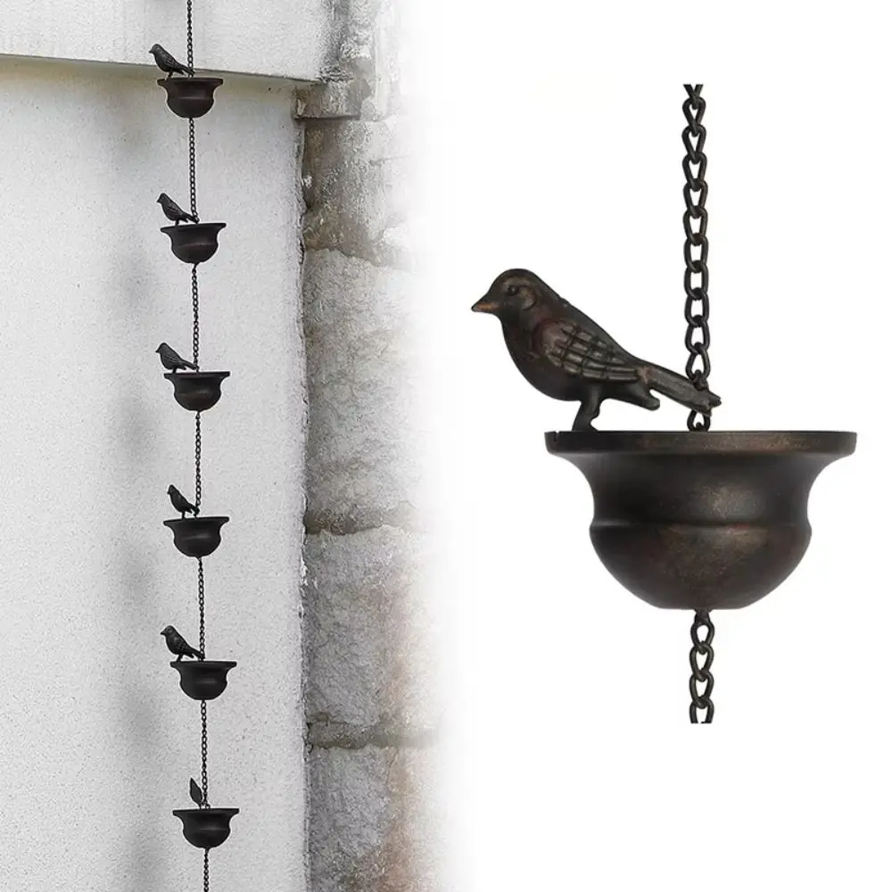 Fashion Metal Rain Chain Mobile Birds Downspout Rainwater Chain Corridor Drainage Ditch Drainage Chain for Outdoor Decor