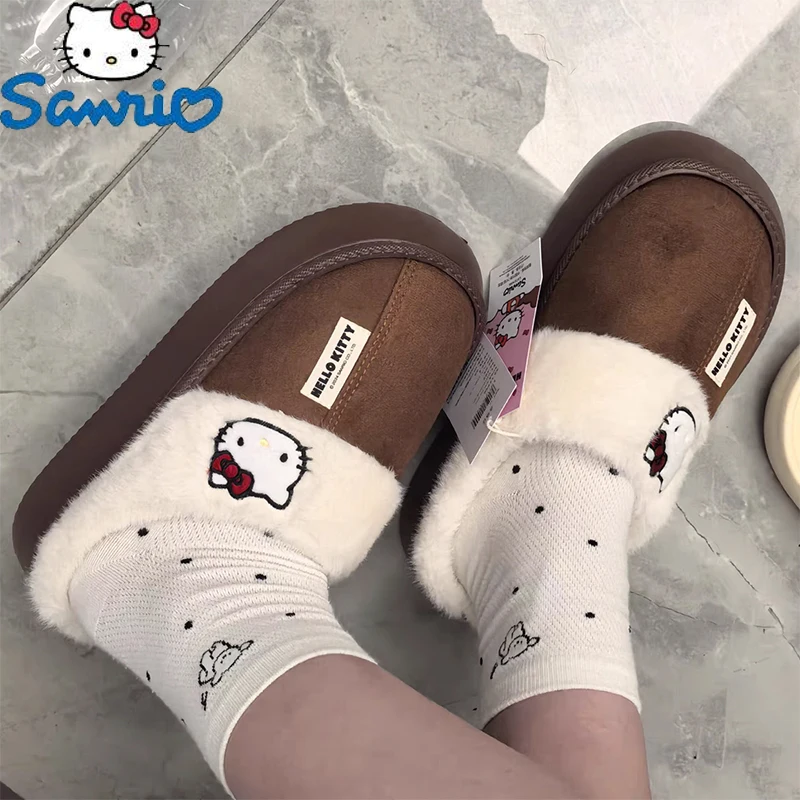 Sanrio Y2k Hello Kitty Plush Slippers Women Cotton Slipper Cute Anime Cartoon Warm Home Shoes Kawaii Outdoors Thick Soled Shoes