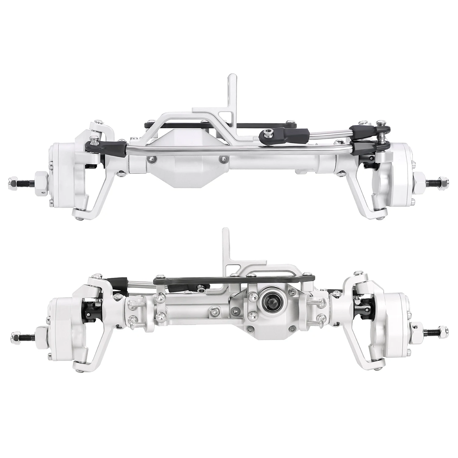 LCG Schwerlast-Aluminium Vorder- und Hinterportalachsen-Set + Messinggelenke 50 ° 4WS für 1/10 RC Crawler Axial Capra 1.9 Chassis – Detail 13