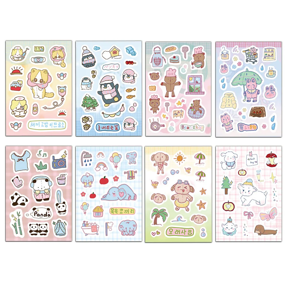 ملصقات حيوانات لطيفة ، قطط ، بطاريق ، أفيال ، كرتون ، سلسلة شفاء ، إنز ، رياح ، حساب يدوي ، ملصقات مواد ، 8 * #4