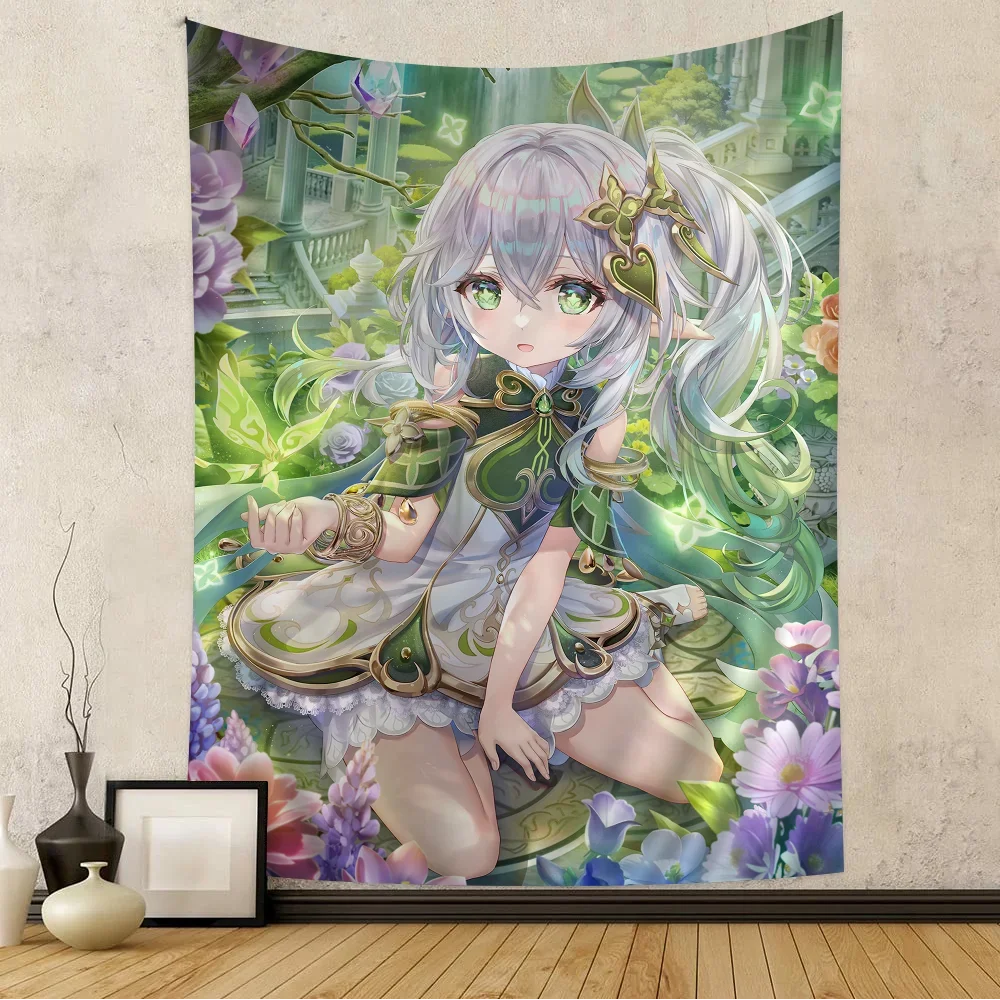 Nahida Genshin Impact Anime Tapestry Indian Buddha Wall Decoration Witchcraft Bohemian Hippie Wall Hanging Sheets