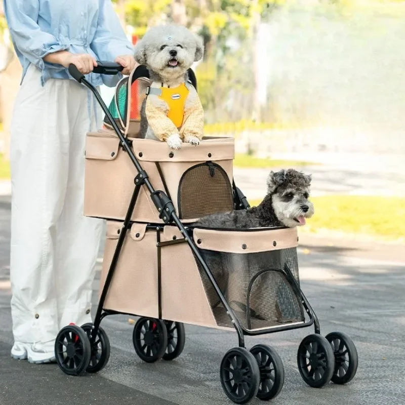 Lightweight Double-layer Pet Stroller Travel Double-layer Pet Stroller Foldable Dog and Cat Pet Outdoor Stroller