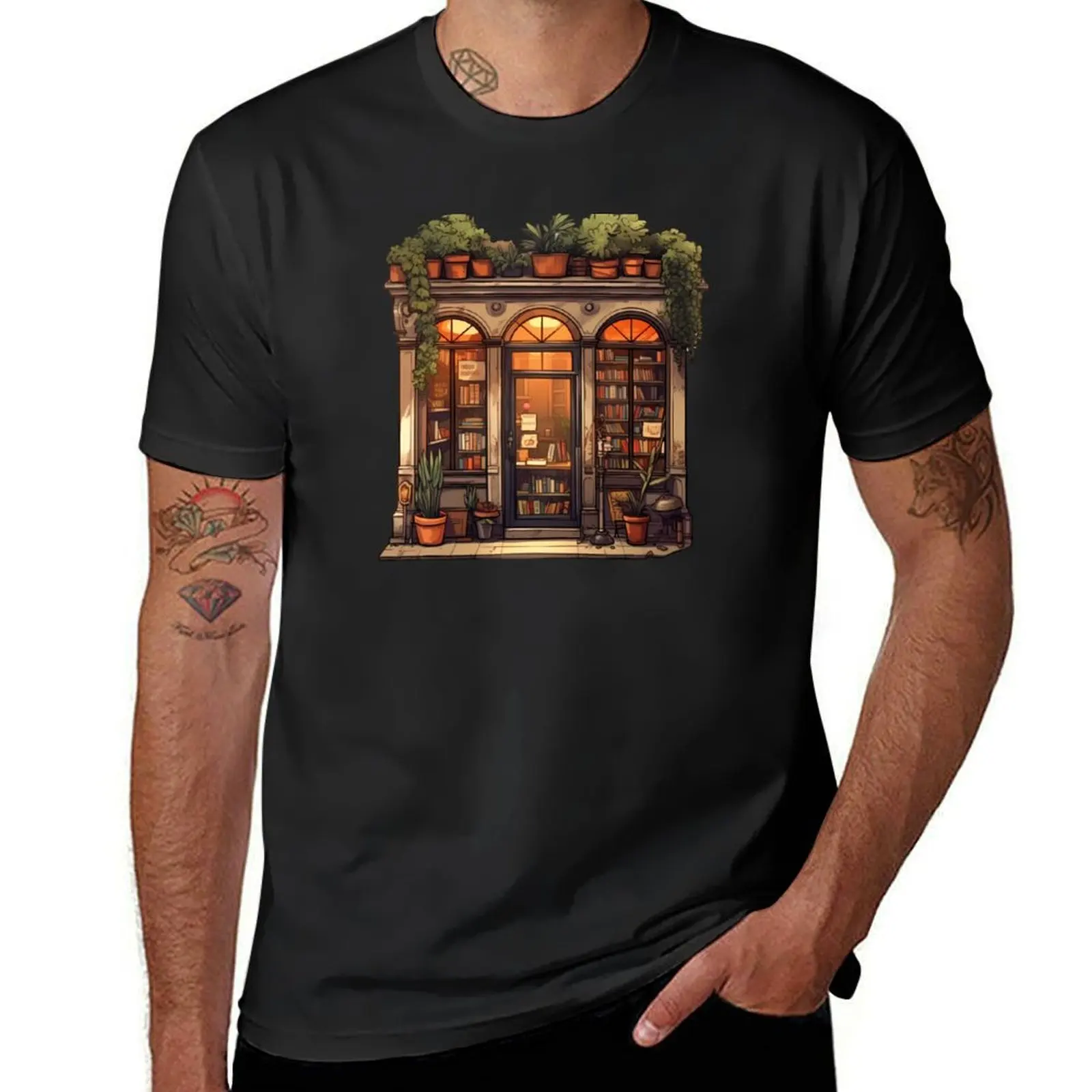 Antique Library Bookshop T-Shirt Blouse sublime hippie clothes boys animal print funny t shirts for men