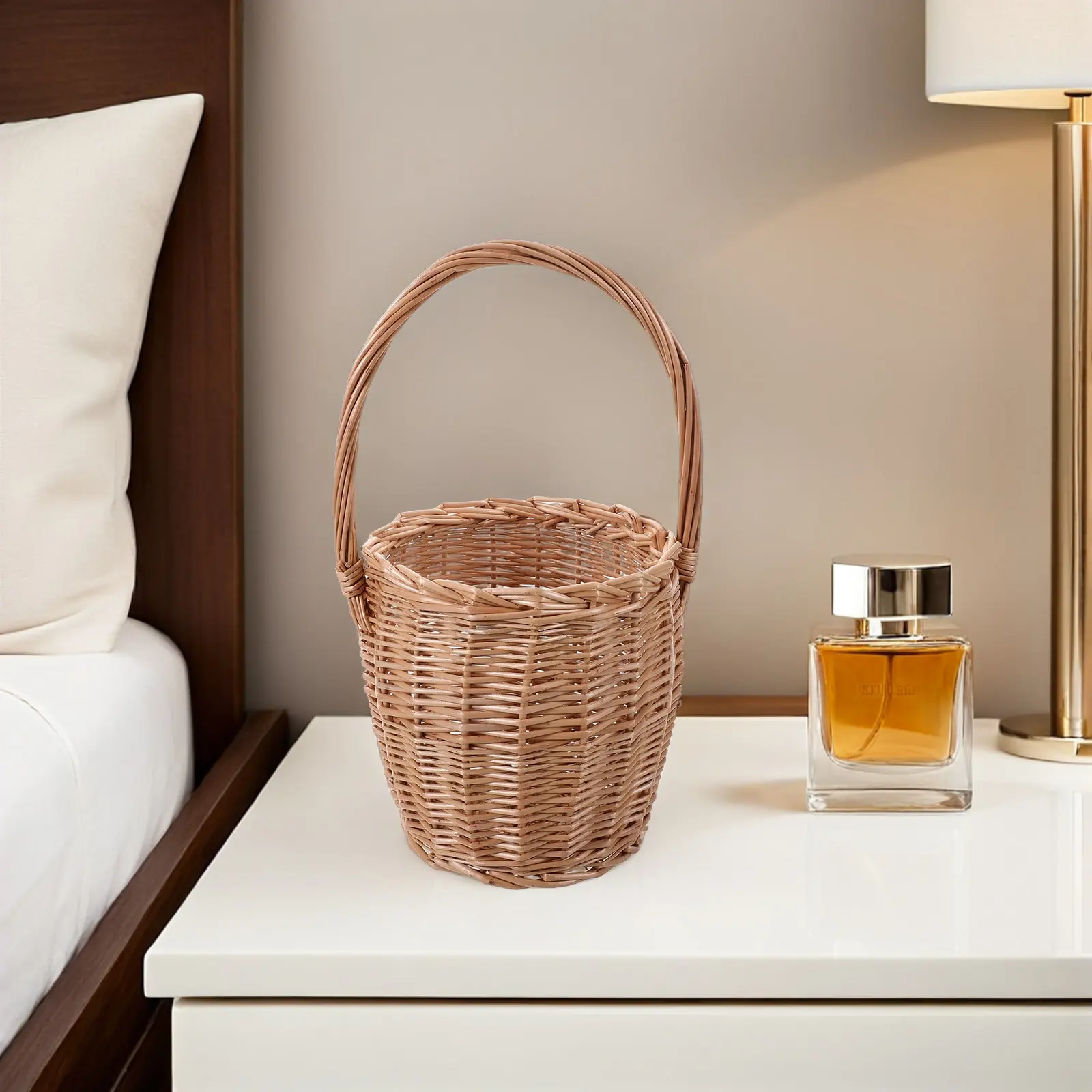 Rustic Handwoven Flower Basket Wicker Basket with Carrying Handle for Wedding Floral Arrangement Garden Decoration Storage