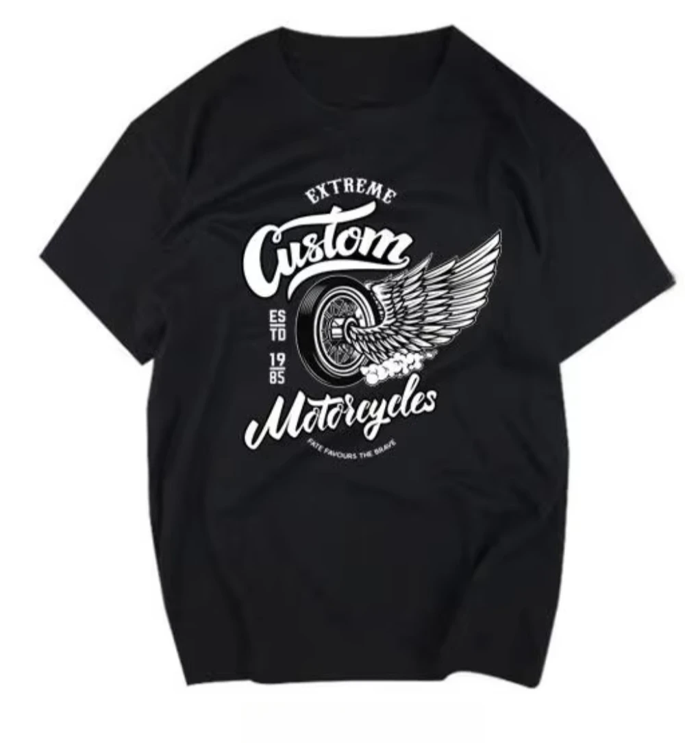 

2025 Summer Hot Sale Retro Motorcycle Print T-shirt Rock Skull Trend Short Sleeve Tee Pure Cotton Loose and Form-fitting T-shirt