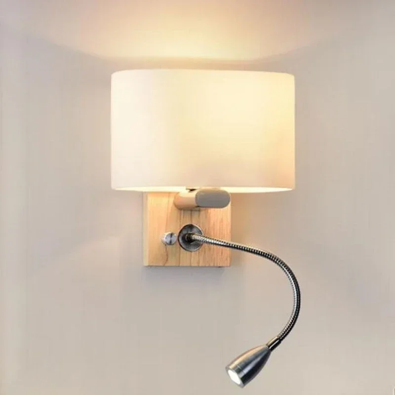 Designer Wood Iron LED Bedroom Bedside Wall Lamp Aisle Corridor Lighting Background Sconce Decor Nightlight Linen Lampshade