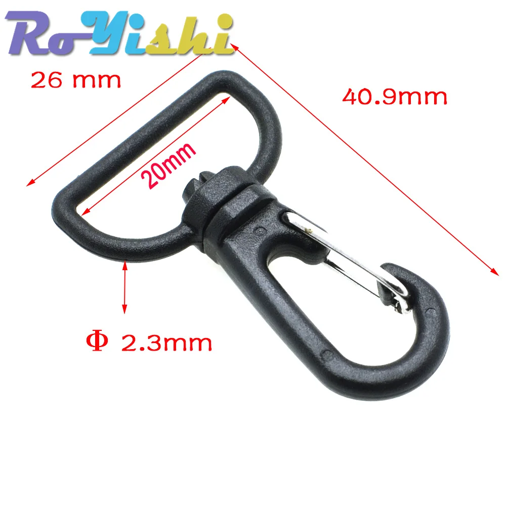 10 Pcs/Pack Plastic Black Rotating Swivel Snap Hook Buckle For Weave Paracord Lanyard Backpack Webbing Carabiner