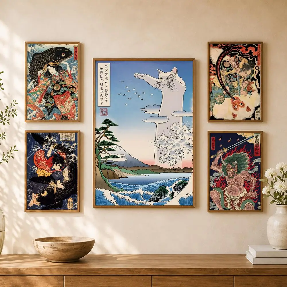 Japanese Ukiyoe Traditional Woodblock Poster PP Self Adhesive Home Garage Dorm Bar Wall Decor Aesthetic Retro Gift