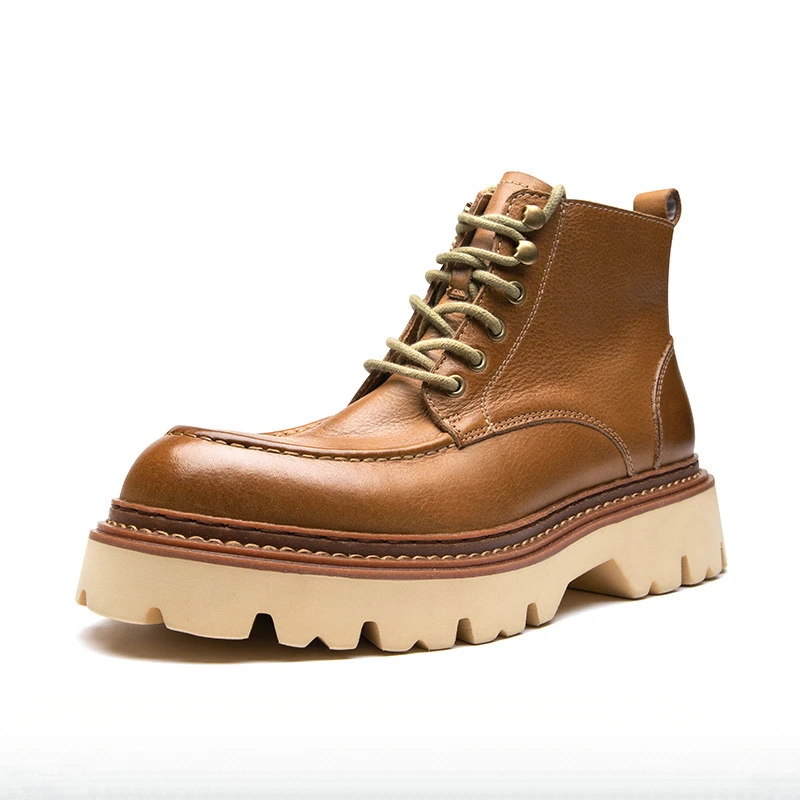 

Men's Luxury Black Genuine Real Leather Boots Vintage Ankle Waterproof High Outdoor Boy Black Shoes Men Cowboy