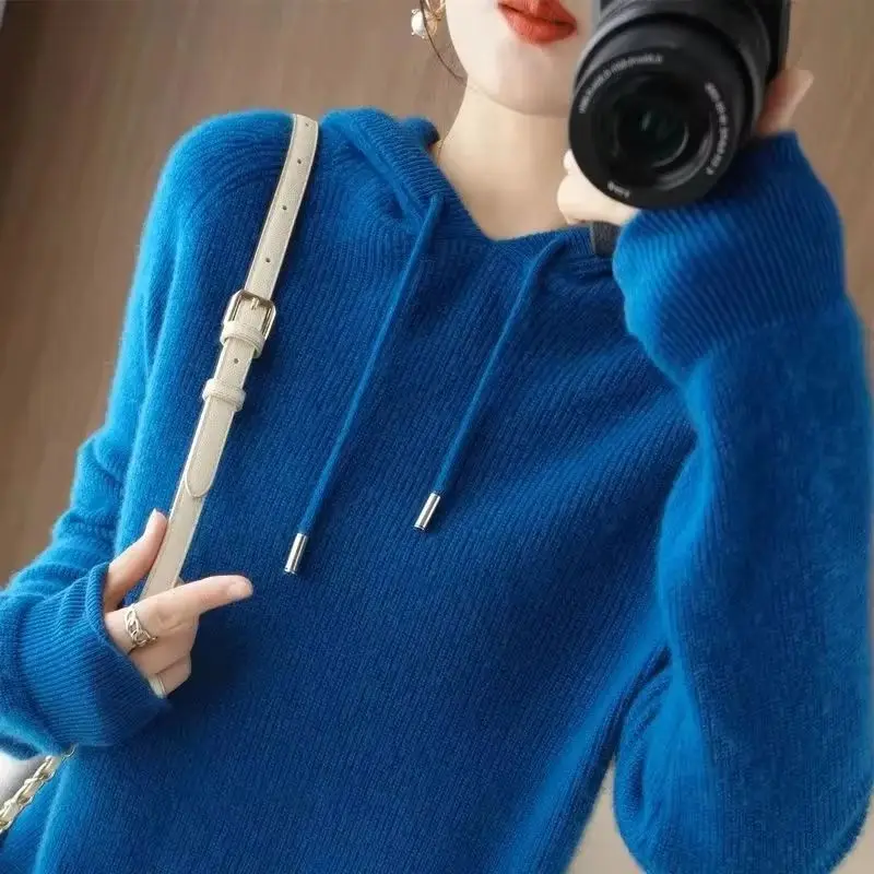 2025 New Autumn Winter Pullover Sweater Women Fashion Mid Long Hooded Slim Knitted Coat Female Casual Overcoat Ladies Tops
