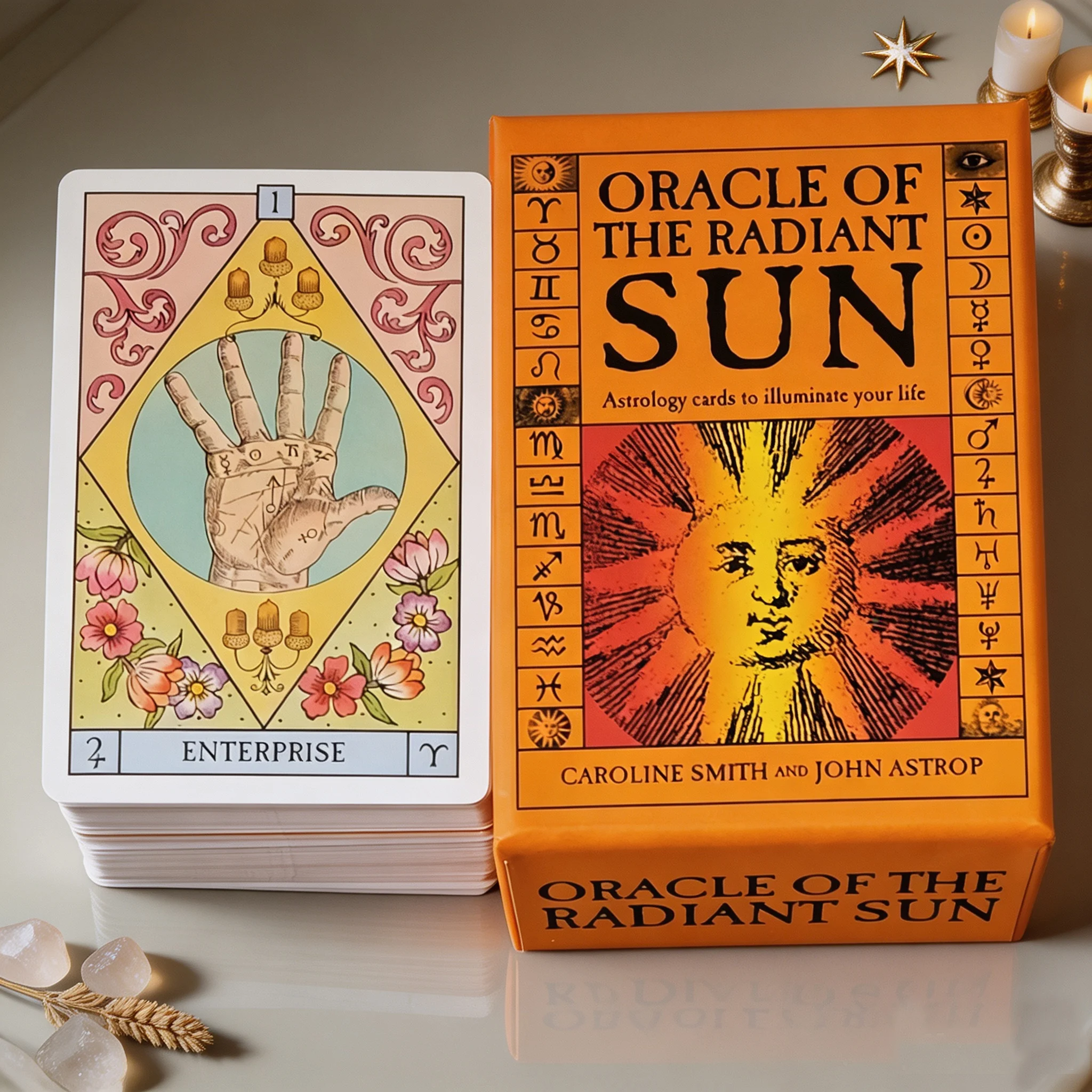 Vintage Illustrations 10*6.5cm Oracle of The Radiant Sun, 84 Pcs Double-embossed Astrology Cards in Rigid Box